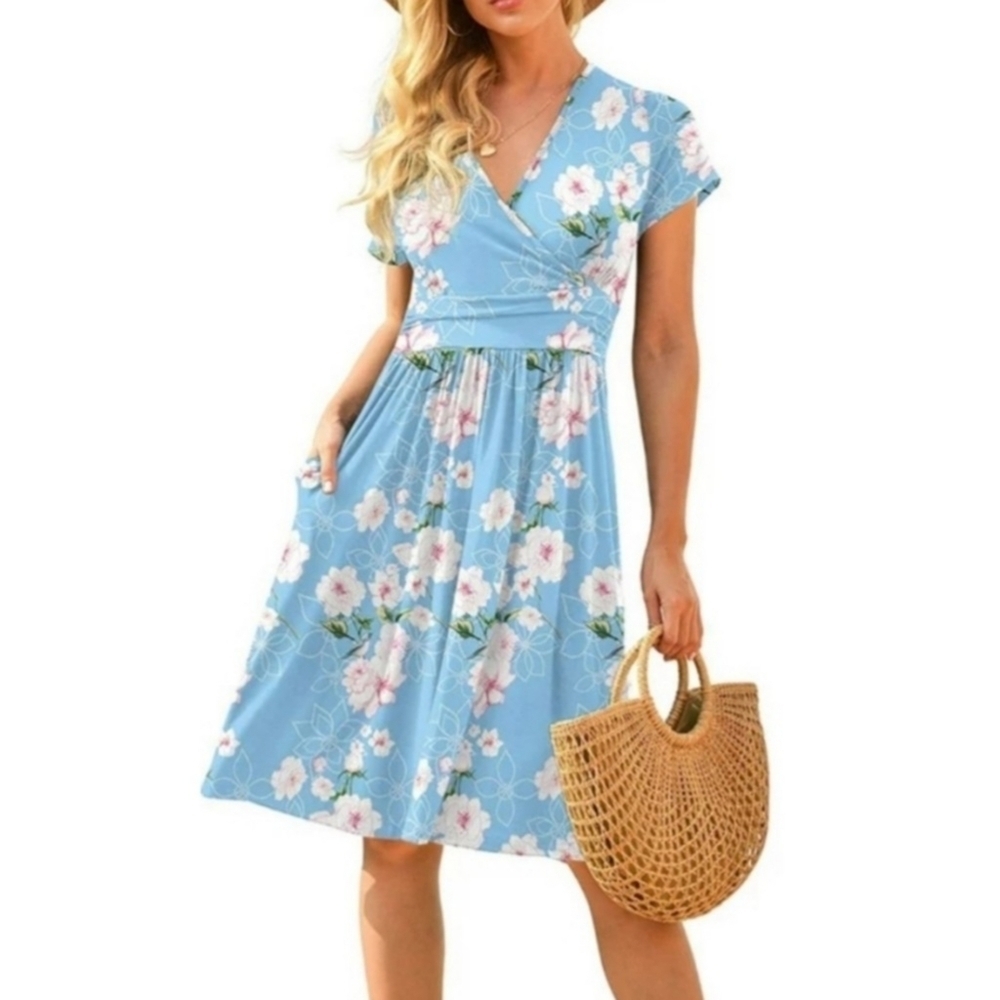 Popyoung Floral Midi Dres s Blue Size S